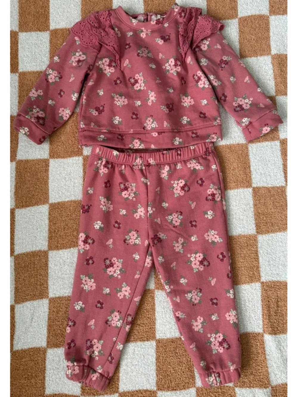 Btween Baby Girls Floral Ruffle Matching Sweatsuit Set